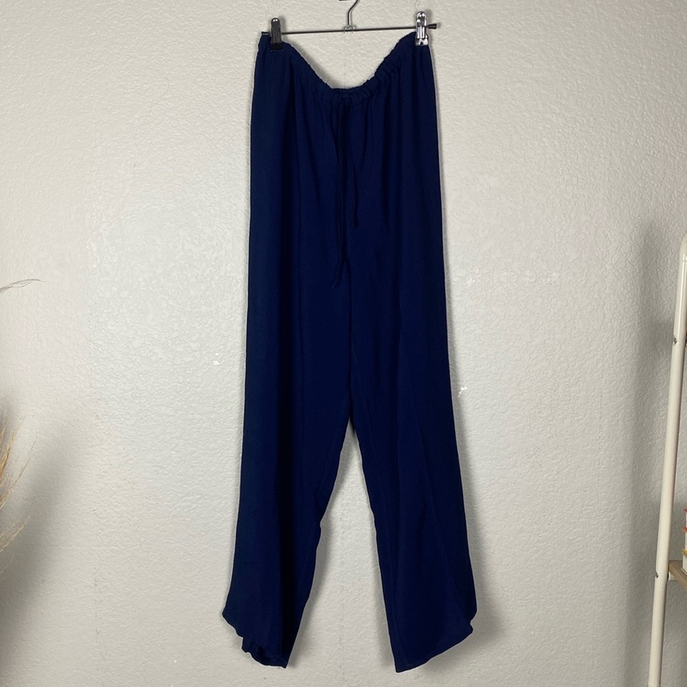 Vintage Laura, Ashley, navy blue lightweight, wide leg pants - Picture 2 of 7